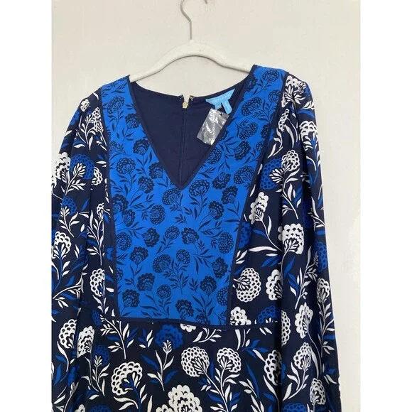 NEW Draper James Silk Midi Dress 12  Mixed Print Floral Blue - Picture 4 of 13
